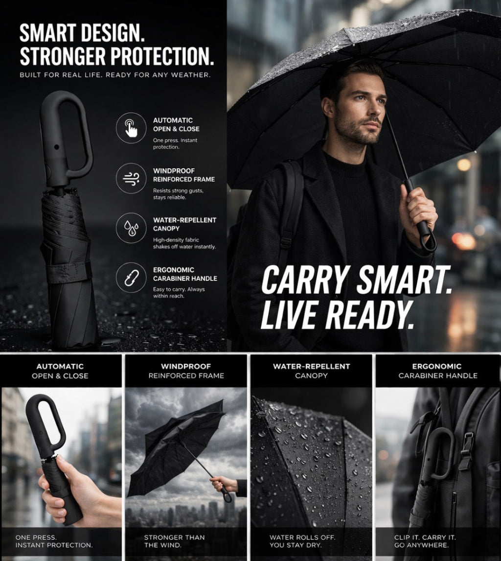 Automatic Folding Umbrella, 1 Count/60Pcs Portable Rain Umbrella with Loop Buckle, Windproof & Waterproof Umbrella for Men & Women #GLOBAL PICKS